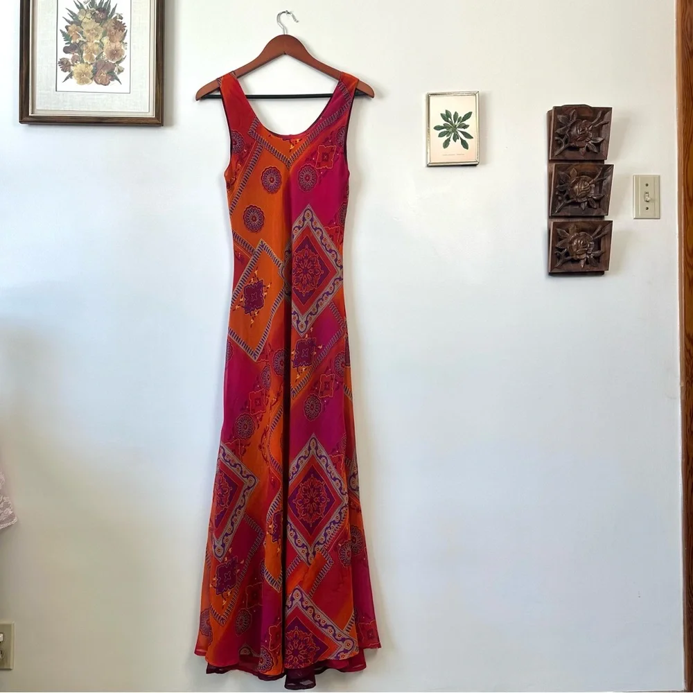 Vintage 90’s Reversible Abstract Orange & Red Floral Fairy Dress - Picture 1 of 10